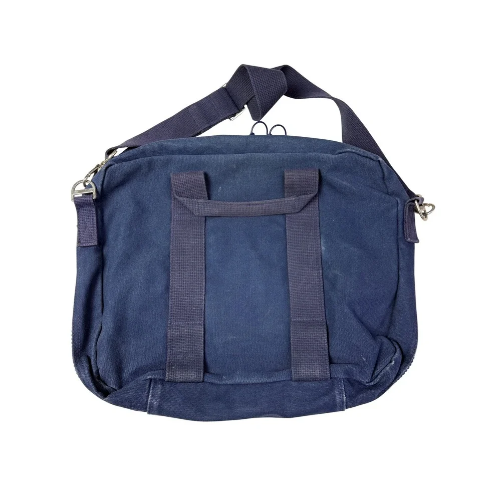 Vtg‎ Lands End Square Rigger Navy Blue Canvas Briefcase Messenger Bag Laptop